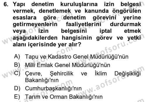Afet Yönetimi 2 Dersi 2023 - 2024 Yılı Yaz Okulu Sınav Soruları 6. Soru