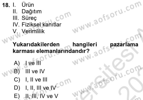 Yiyecek Ve İçecek İşletmeciliği Dersi 2023 - 2024 Yılı Yaz Okulu Sınav Soruları 18. Soru