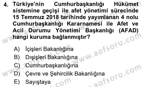 Afet Risk Azaltma Politikaları Dersi 2023 - 2024 Yılı (Vize) Ara Sınav Soruları 4. Soru