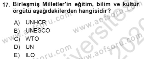Göç Ve Göçmen Sorunları Dersi 2019 - 2020 Yılı (Vize) Ara Sınav Soruları 17. Soru