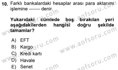 Büro Teknolojileri Dersi 2019 - 2020 Yılı (Vize) Ara Sınav Soruları 10. Soru