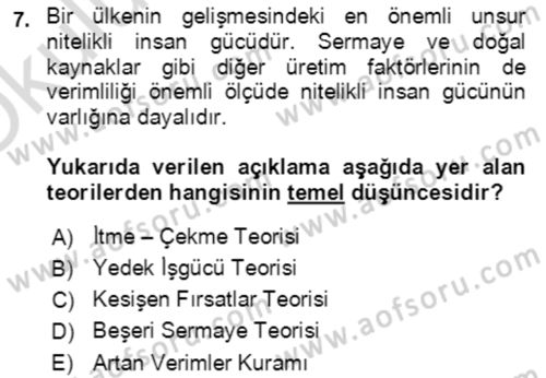 Göç Ve Göçmen Sorunları Dersi 2023 - 2024 Yılı Yaz Okulu Sınav Soruları 7. Soru