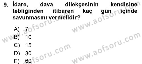 İdari Yargı Dersi 2016 - 2017 Yılı (Final) Dönem Sonu Sınav Soruları 9. Soru