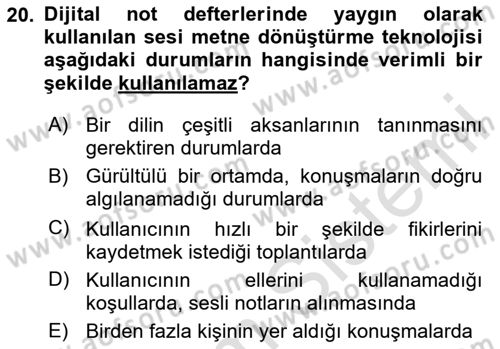 Büro Teknolojileri Dersi 2024 - 2025 Yılı (Vize) Ara Sınav Soruları 20. Soru