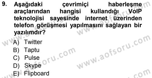 Büro Teknolojileri Dersi 2012 - 2013 Yılı (Vize) Ara Sınav Soruları 9. Soru