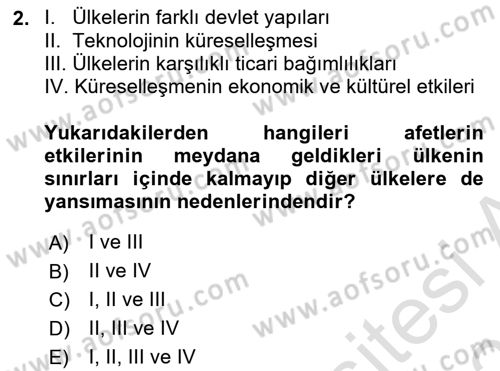 Afet Yönetimi 2 Dersi 2023 - 2024 Yılı (Vize) Ara Sınav Soruları 2. Soru