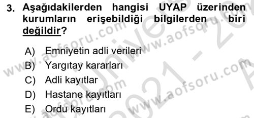 Mesleki Bilgisayar Ve Uyap Dersi 2021 - 2022 Yılı (Vize) Ara Sınav Soruları 3. Soru