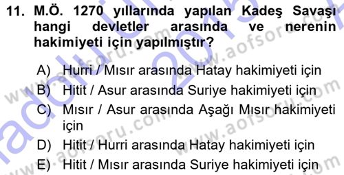 Anadolu Arkeolojisi Dersi 2015 - 2016 Yılı (Vize) Ara Sınav Soruları 11. Soru