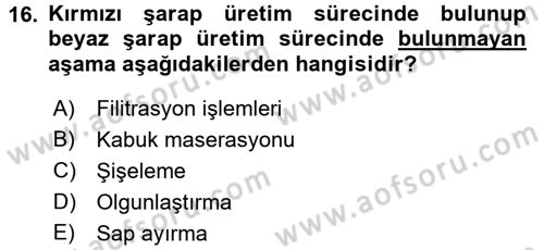 İçecek Bilgisi Dersi 2017 - 2018 Yılı 3 Ders Sınav Soruları 16. Soru