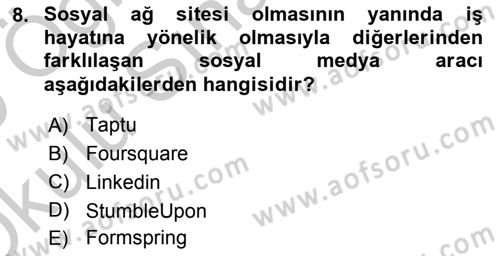 Büro Teknolojileri Dersi 2018 - 2019 Yılı Yaz Okulu Sınav Soruları 8. Soru