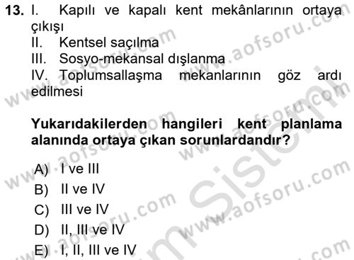 Kent, Planlama ve Afet Risk Yönetimi Dersi 2023 - 2024 Yılı Yaz Okulu Sınav Soruları 13. Soru