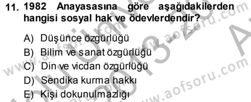 İnsan Hakları Ve Kamu Özgürlükleri Dersi 2013 - 2014 Yılı (Vize) Ara Sınav Soruları 11. Soru