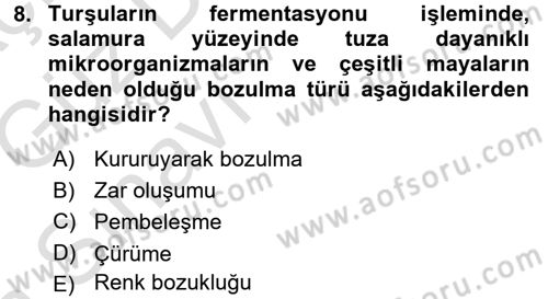 Temel Mutfak Teknikleri Dersi 2016 - 2017 Yılı (Vize) Ara Sınav Soruları 8. Soru