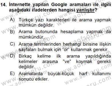 Büro Teknolojileri Dersi 2016 - 2017 Yılı Tek Ders Sınav Soruları 14. Soru