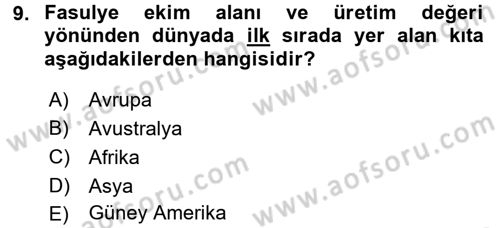 Gıda Coğrafyası Dersi 2016 - 2017 Yılı (Vize) Ara Sınav Soruları 9. Soru
