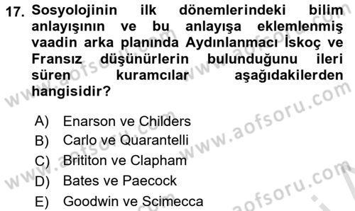 Afet Psikolojisi ve Sosyolojisi Dersi 2023 - 2024 Yılı (Vize) Ara Sınav Soruları 17. Soru