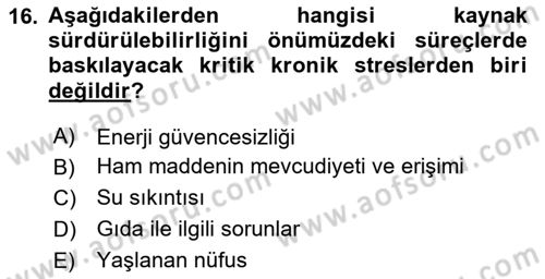 Sürdürülebilir Kentsel Dayanıklılık Dersi 2024 - 2025 Yılı (Final) Dönem Sonu Sınav Soruları 16. Soru