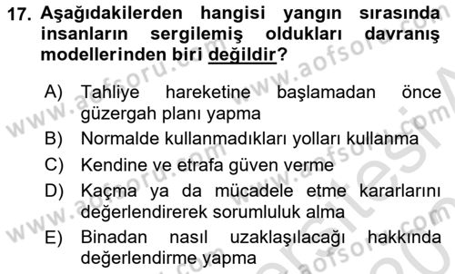 Yangın ve Yangın Güvenliği Dersi 2022 - 2023 Yılı Yaz Okulu Sınav Soruları 17. Soru