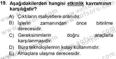 Büro Teknolojileri Dersi 2013 - 2014 Yılı Tek Ders Sınav Soruları 19. Soru