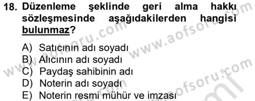 Hukuk Dili Ve Adli Yazışmalar Dersi 2014 - 2015 Yılı Tek Ders Sınav Soruları 18. Soru