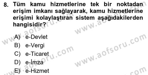 Büro Teknolojileri Dersi 2018 - 2019 Yılı (Vize) Ara Sınav Soruları 8. Soru