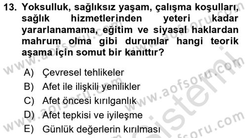 Afet Psikolojisi ve Sosyolojisi Dersi 2020 - 2021 Yılı Yaz Okulu Sınav Soruları 13. Soru
