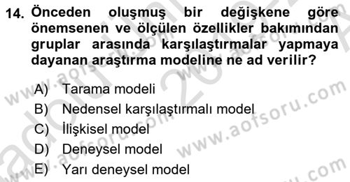 Sosyal Bilimlerde Araştırma Yöntemleri Dersi 2019 - 2020 Yılı (Vize) Ara Sınav Soruları 14. Soru