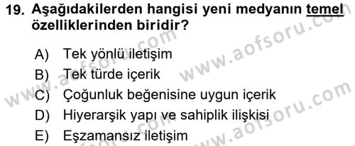Acil Durum ve Afet Farkındalık Eğitimi Dersi 2017 - 2018 Yılı (Vize) Ara Sınav Soruları 19. Soru