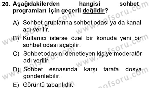 Büro Teknolojileri Dersi 2013 - 2014 Yılı (Vize) Ara Sınav Soruları 20. Soru