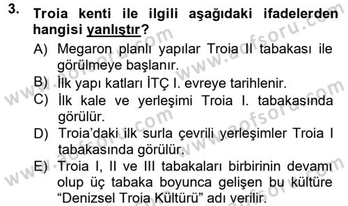 Anadolu Arkeolojisi Dersi 2014 - 2015 Yılı Tek Ders Sınav Soruları 3. Soru