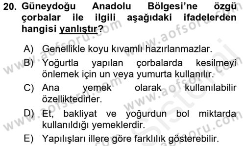 Yöresel Mutfaklar Dersi 2017 - 2018 Yılı 3 Ders Sınav Soruları 20. Soru
