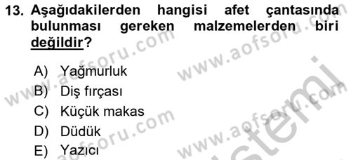 Afet Yönetimi 1 Dersi 2018 - 2019 Yılı Yaz Okulu Sınav Soruları 13. Soru