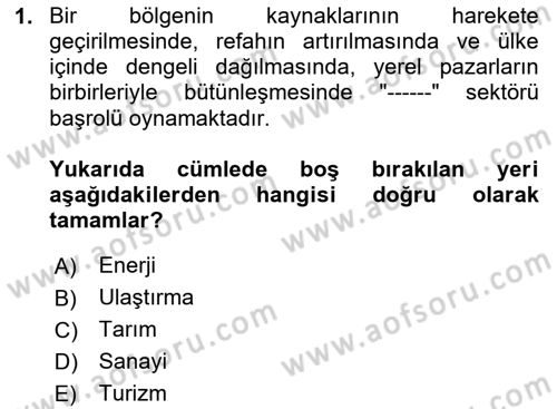 Acil Durum ve Afetlerde Ulaştırma Yönetimi ve Uygulamaları Dersi 2025 - 2026 Yılı (Vize) Ara Sınav Soruları 1. Soru