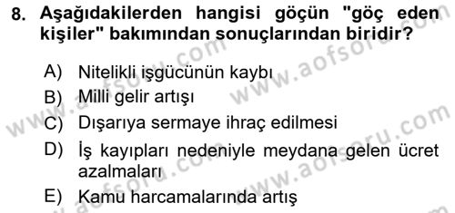Göç Ve Göçmen Sorunları Dersi 2018 - 2019 Yılı 3 Ders Sınav Soruları 8. Soru