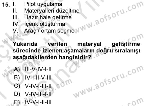 Acil Durum ve Afet Farkındalık Eğitimi Dersi 2020 - 2021 Yılı Yaz Okulu Sınav Soruları 15. Soru