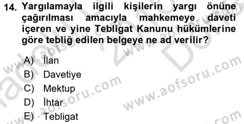 Hukuk Dili Ve Adli Yazışmalar Dersi 2016 - 2017 Yılı (Final) Dönem Sonu Sınav Soruları 14. Soru