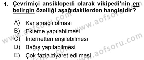 Büro Teknolojileri Dersi 2015 - 2016 Yılı (Final) Dönem Sonu Sınav Soruları 1. Soru