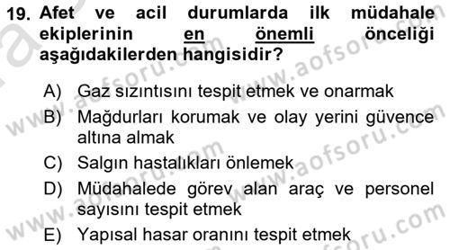 Temel Afet Bilgisi Dersi 2022 - 2023 Yılı (Vize) Ara Sınav Soruları 19. Soru