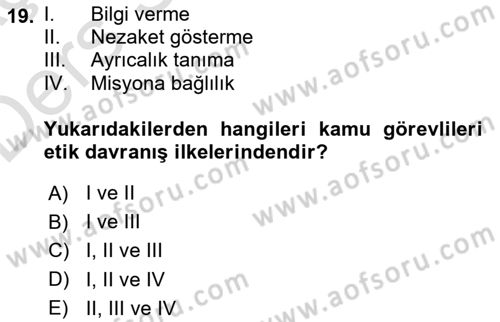 Arama Kurtarma Bilgisi ve Etik Değerler Dersi 2018 - 2019 Yılı 3 Ders Sınav Soruları 19. Soru