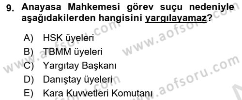 İdari Yargı Dersi 2021 - 2022 Yılı (Vize) Ara Sınav Soruları 9. Soru
