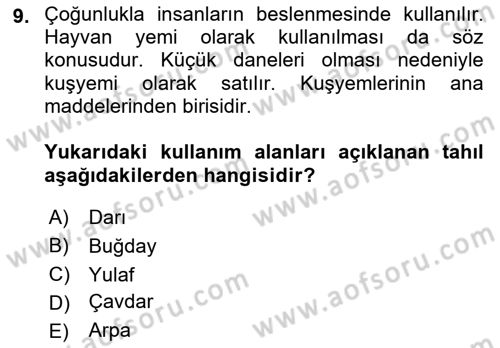 Gıda Coğrafyası Dersi 2021 - 2022 Yılı (Vize) Ara Sınav Soruları 9. Soru