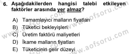 Afet Ekonomisi Ve Sigortacılığı Dersi 2018 - 2019 Yılı (Vize) Ara Sınav Soruları 6. Soru