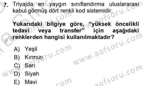 Afet Yönetiminde Sağlık Hizmetleri Dersi 2024 - 2025 Yılı (Vize) Ara Sınav Soruları 7. Soru