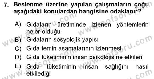 Yemek Sosyolojisi Dersi 2024 - 2025 Yılı Yaz Okulu Sınav Soruları 7. Soru
