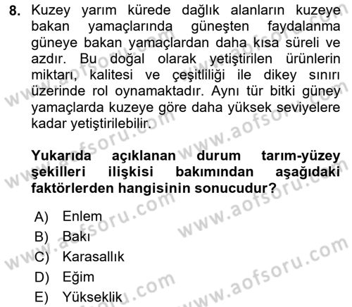 Gıda Coğrafyası Dersi 2019 - 2020 Yılı (Vize) Ara Sınav Soruları 8. Soru