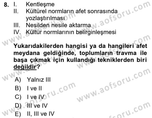 Afet Psikolojisi ve Sosyolojisi Dersi 2023 - 2024 Yılı (Final) Dönem Sonu Sınav Soruları 8. Soru