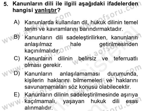 Hukuk Dili Ve Adli Yazışmalar Dersi 2015 - 2016 Yılı (Vize) Ara Sınav Soruları 5. Soru