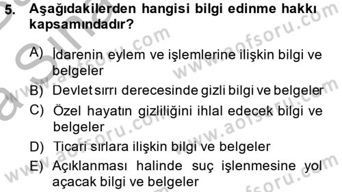İdari Yargı Dersi 2014 - 2015 Yılı (Vize) Ara Sınav Soruları 5. Soru