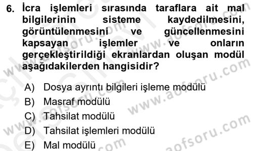 Ulusal Yargı Ağı Projesi 2 Dersi 2017 - 2018 Yılı 3 Ders Sınav Soruları 6. Soru