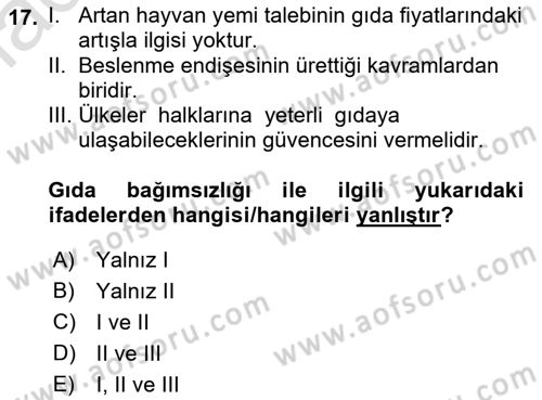 Yemek Sosyolojisi Dersi 2022 - 2023 Yılı Yaz Okulu Sınav Soruları 17. Soru